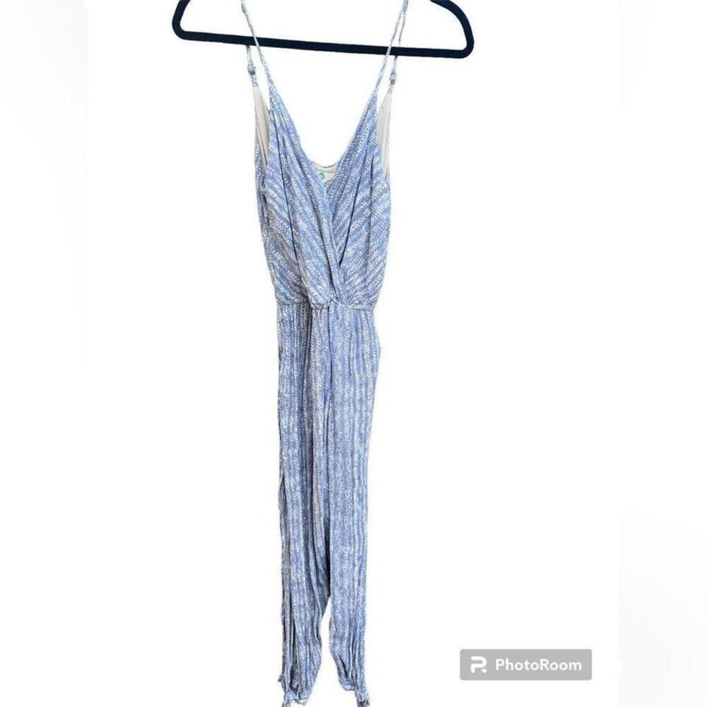 Boho Blue Leaf Print Spaghetti Strap Jumpsuit‎ Summer Beach Casual Romper E22